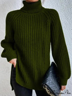 High-neck  Divided Knitted  Chunky Jumper