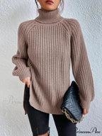 High-neck  Divided Knitted  Chunky Jumper