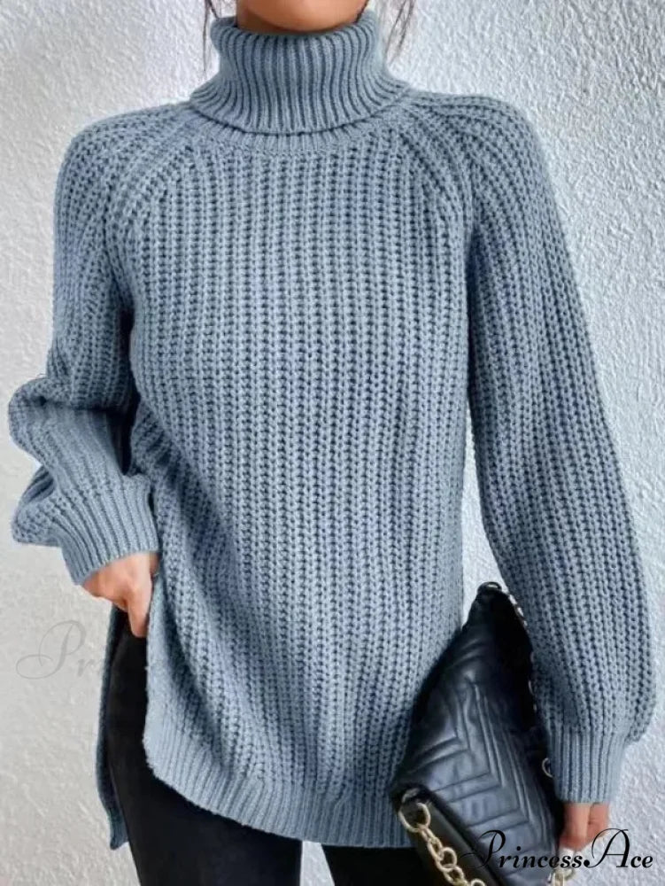 High-neck  Divided Knitted  Chunky Jumper