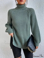 High-neck  Divided Knitted  Chunky Jumper