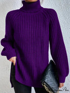 High-neck  Divided Knitted  Chunky Jumper