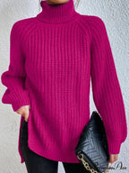 High-neck  Divided Knitted  Chunky Jumper