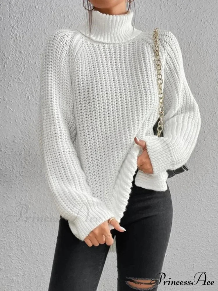 High-neck  Divided Knitted  Chunky Jumper