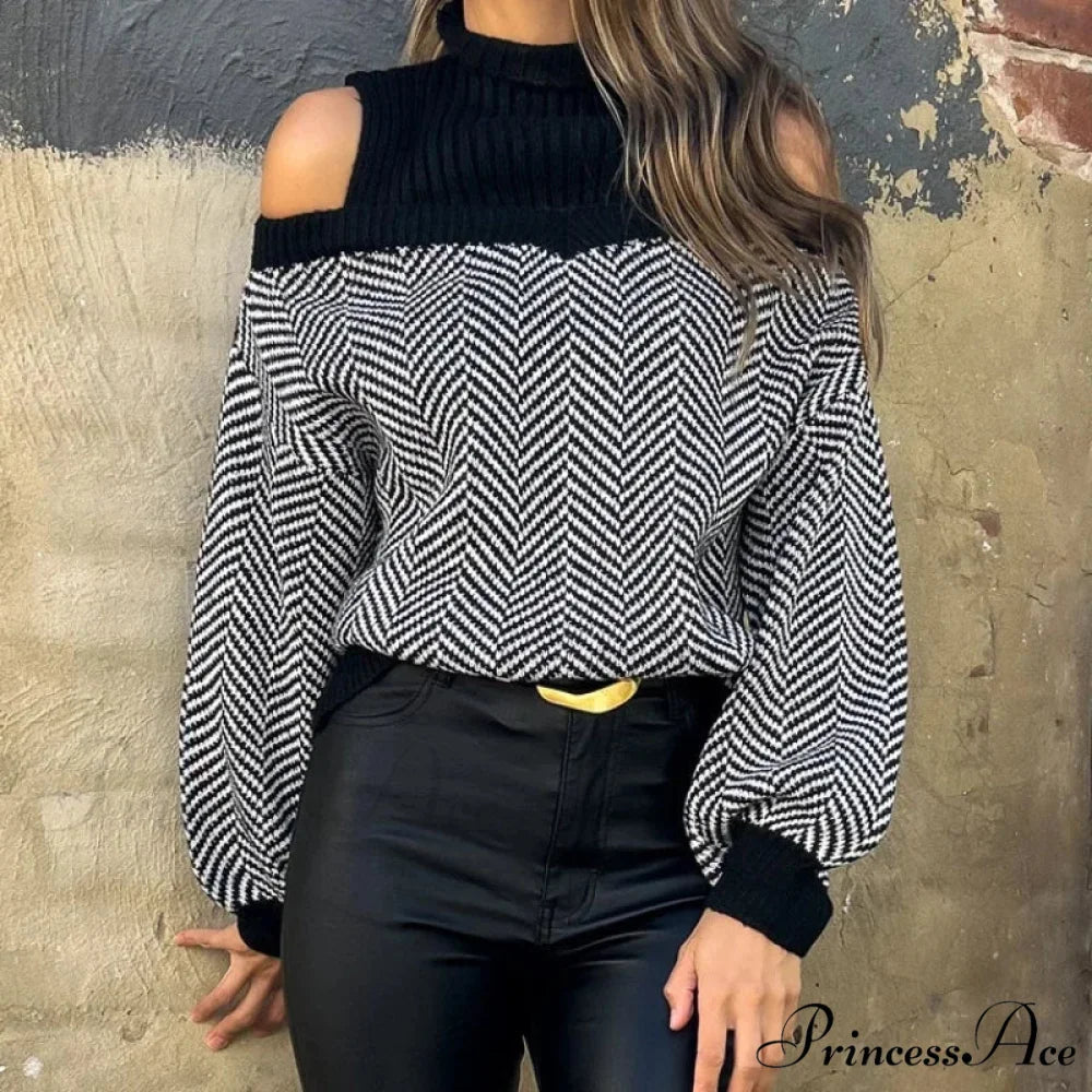 High Neck  Empty Out  Dark Sweater