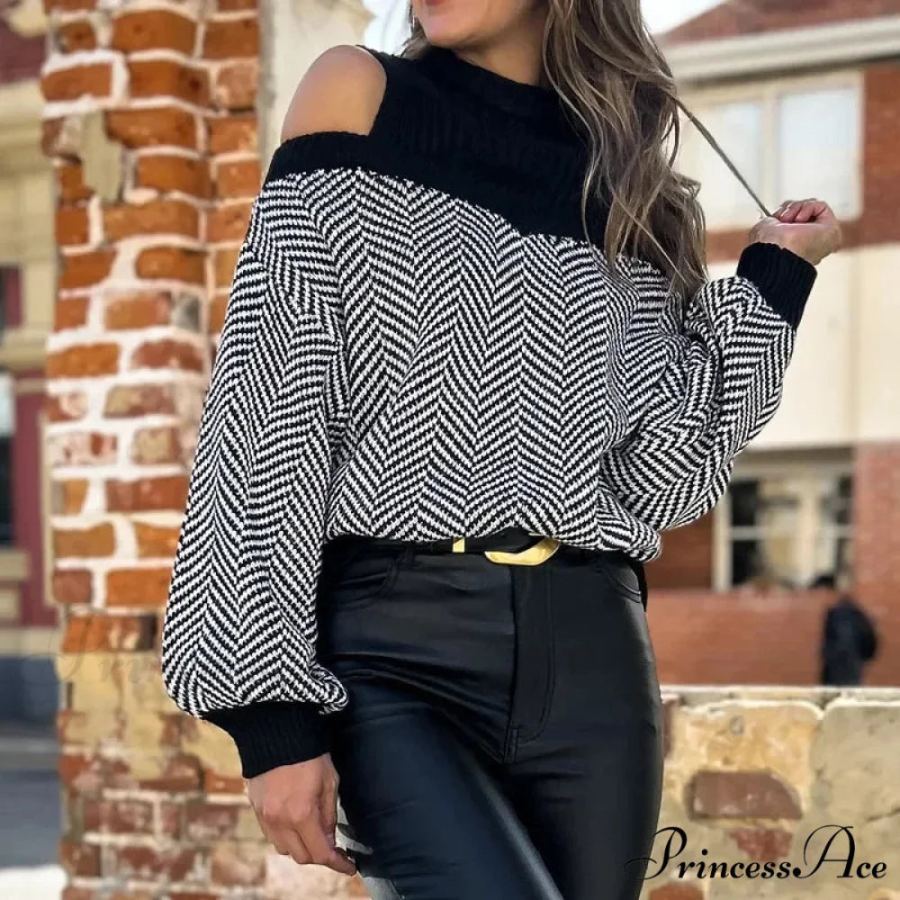 High Neck  Empty Out  Dark Sweater