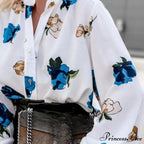 High Neck Flower Pattern Puff Sleeve Top