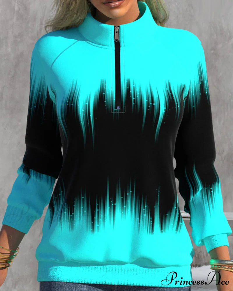 High Neck Gradient Design Sweatshirt