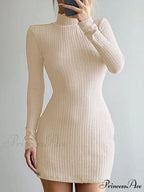 High Neck Long Sleeve Floral Lace Sophisticated Panel Trim Mini Dress - Black