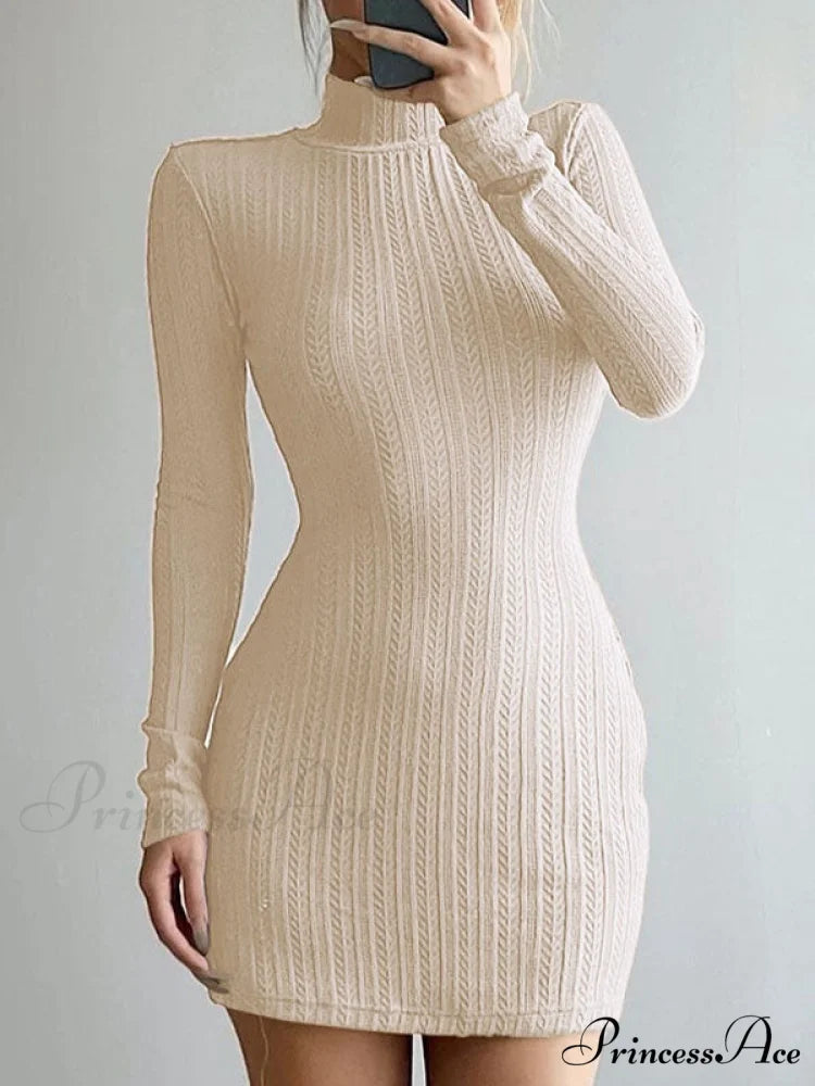 High Neck Long Sleeve Floral Lace Sophisticated Panel Trim Mini Dress - Black