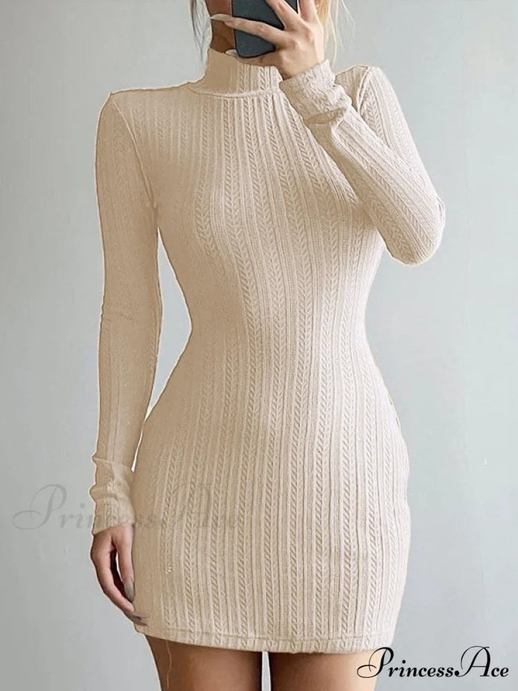 High Neck Long Sleeve Floral Lace Sophisticated Panel Trim Mini Dress - Black