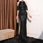 High Neck Mermaid Sequin Party Dress