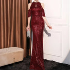 High Neck Mermaid Sequin Party Dress
