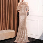 High Neck Mermaid Sequin Party Dress