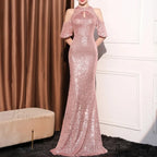 High Neck Mermaid Sequin Party Dress