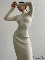 High Neck Rib Knit Pullover Sweater Sophisticated Wide Leg Pants Matching Set - Red