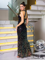 High Neck Sequin Front Slit Party Dress