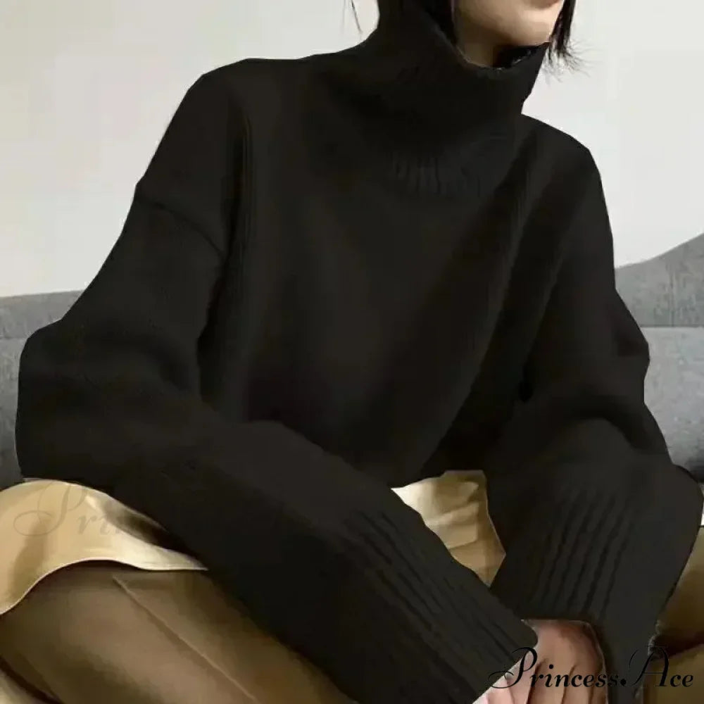 High-neck  Sophisticated  Charcoal Crimson Jumper