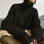 High-neck  Sophisticated  Charcoal Crimson Jumper