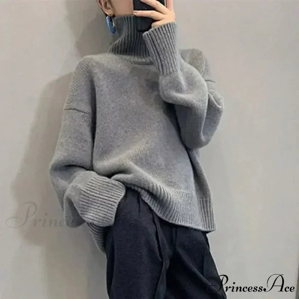 High-neck  Sophisticated  Charcoal Crimson Jumper