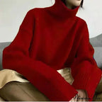 High-neck  Sophisticated  Charcoal Crimson Jumper