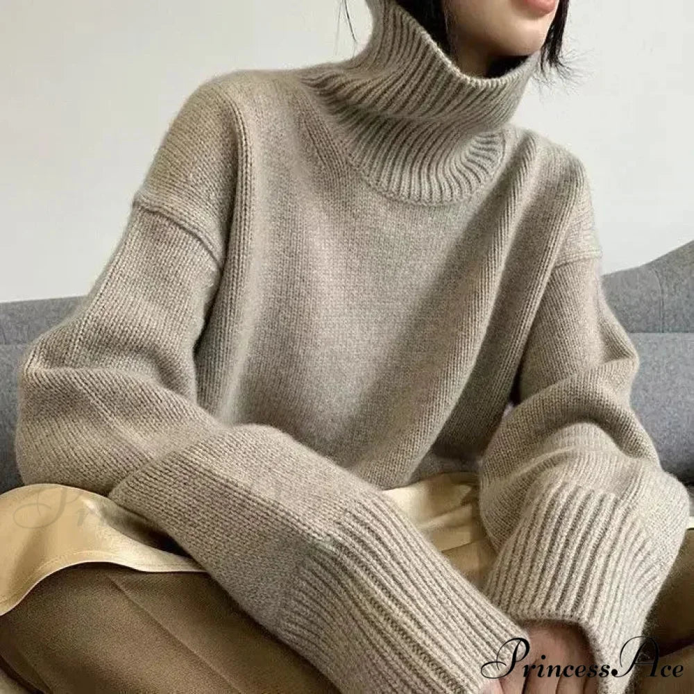 High-neck  Sophisticated  Charcoal Crimson Jumper