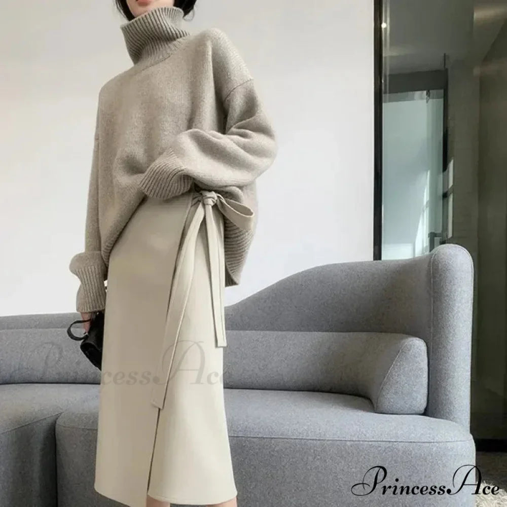 High-neck  Sophisticated  Charcoal Crimson Jumper