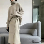 High-neck  Sophisticated  Charcoal Crimson Jumper