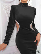 High Neck Velvet Rhinestone Maxi Party Dress