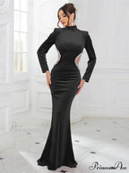 High Neck Velvet Rhinestone Maxi Party Dress
