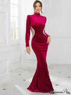 High Neck Velvet Rhinestone Maxi Party Dress