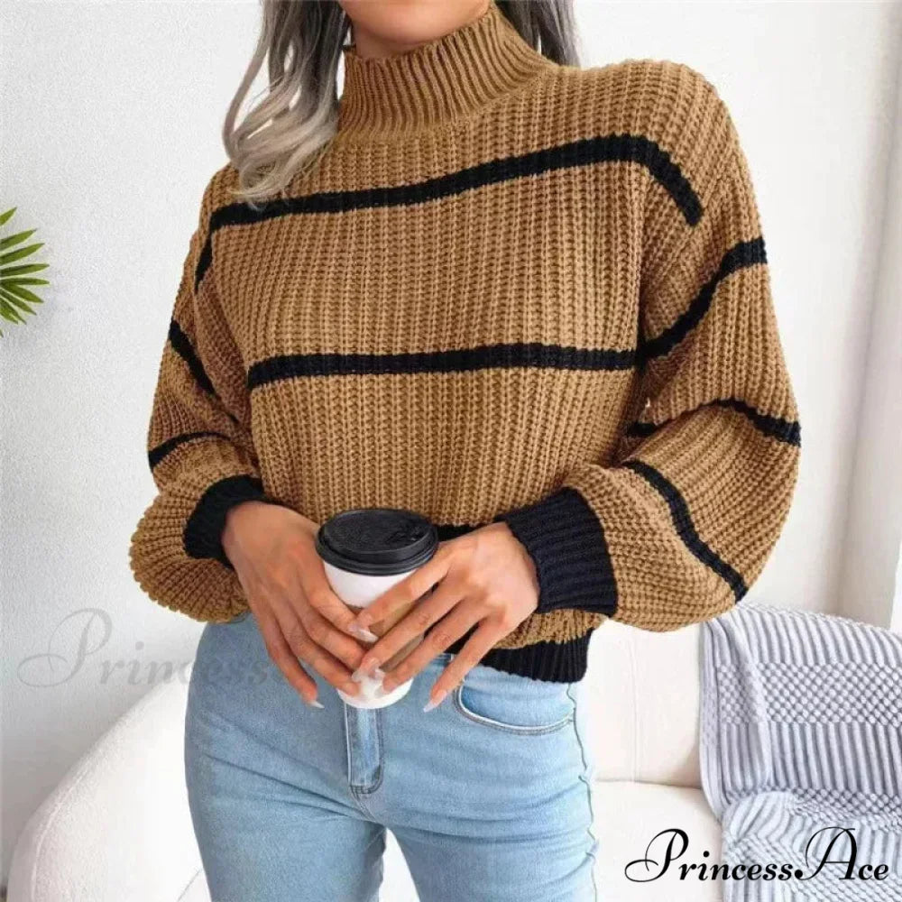 High-necked  Lantern Sleeve  Sophisticated Jumper