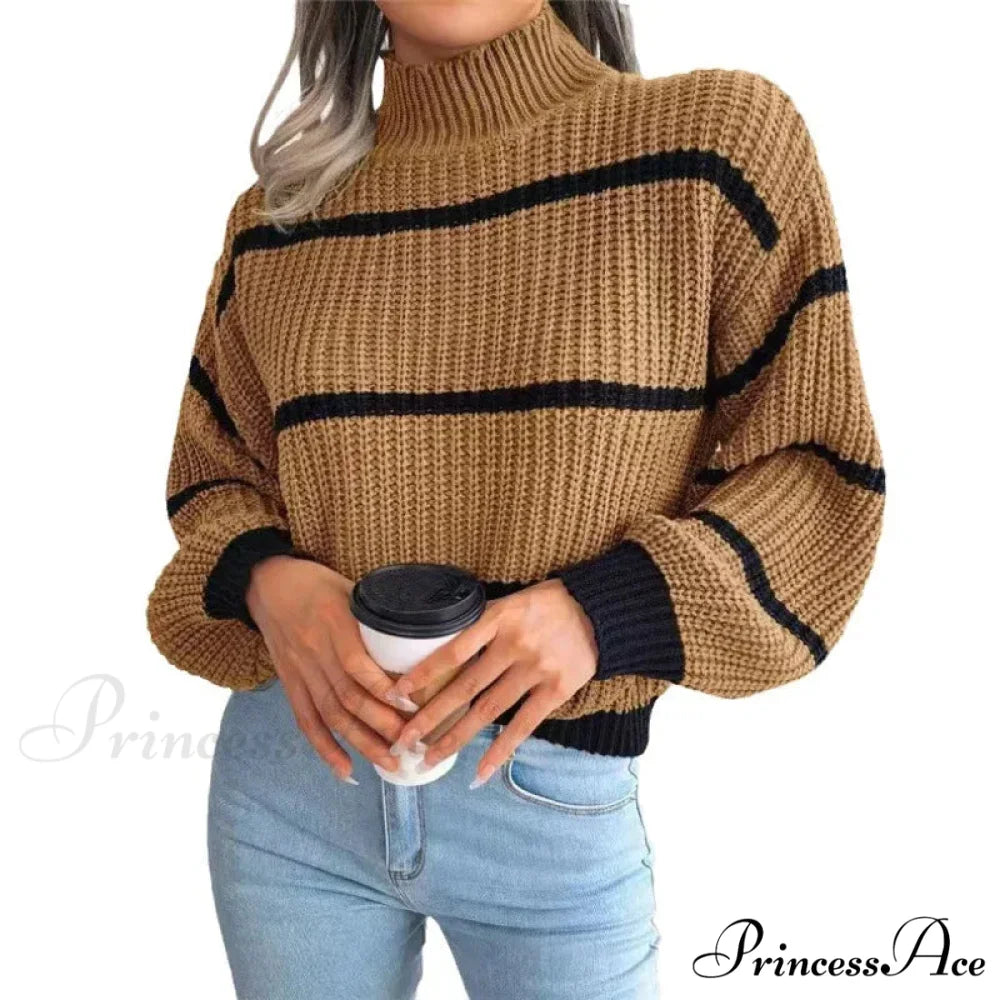 High-necked  Lantern Sleeve  Sophisticated Jumper