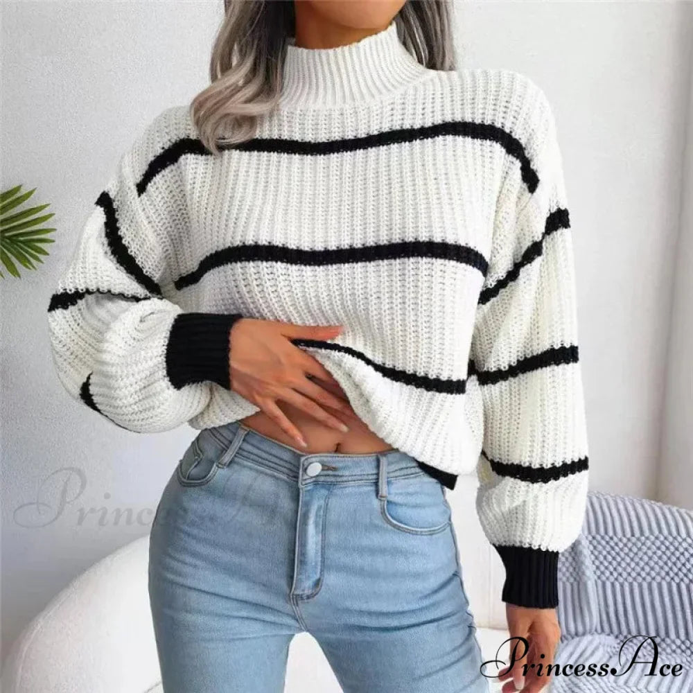 High-necked  Lantern Sleeve  Sophisticated Jumper