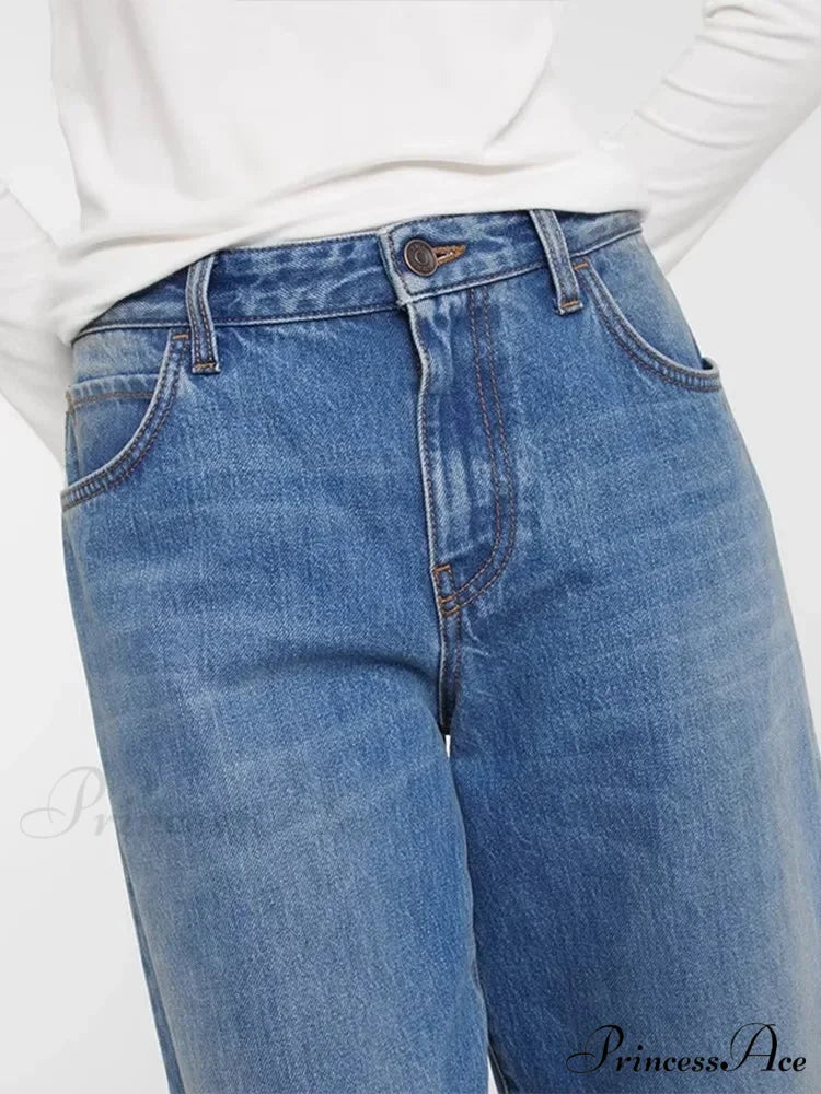 High Quality Autumn New Floor-length Denim High-waisted Minimalist Style Loose Wide-leg Jean