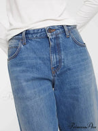 High Quality Autumn New Floor-length Denim High-waisted Minimalist Style Loose Wide-leg Jean