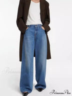 High Quality Autumn New Floor-length Denim High-waisted Minimalist Style Loose Wide-leg Jean