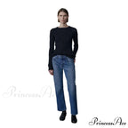 High Quality Fashion Retro Lady Straight-leg Spring and Autumn Simple Casual High Waist Denim Jean