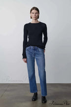 High Quality Fashion Retro Lady Straight-leg Spring and Autumn Simple Casual High Waist Denim Jean
