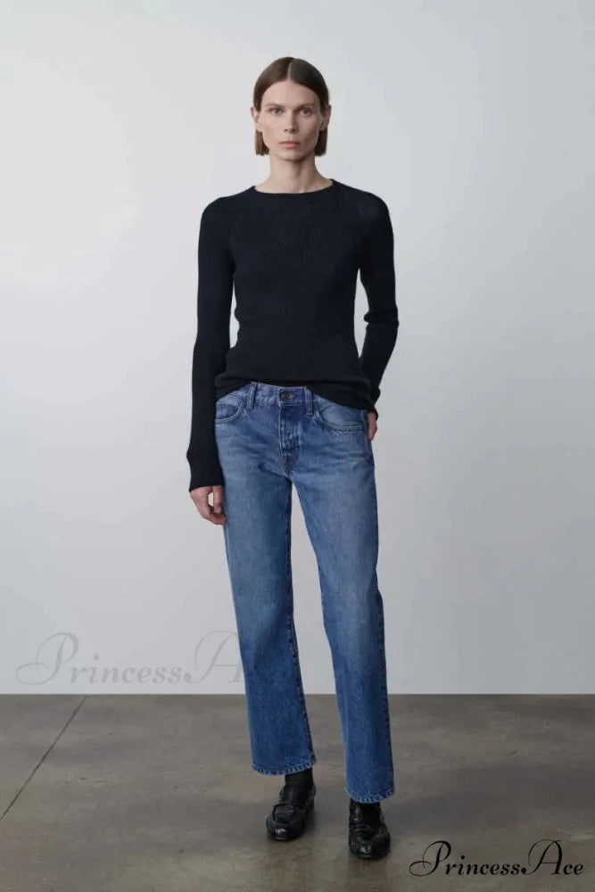 High Quality Fashion Retro Lady Straight-leg Spring and Autumn Simple Casual High Waist Denim Jean