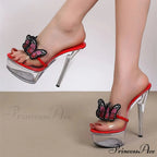 High-Quality Handworked Embroidered Butterfly Modern Transparent Platform Sexy Stripper Stylish High Heel