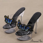 High-Quality Handworked Embroidered Butterfly Modern Transparent Platform Sexy Stripper Stylish High Heel