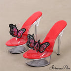 High-Quality Handworked Embroidered Butterfly Modern Transparent Platform Sexy Stripper Stylish High Heel