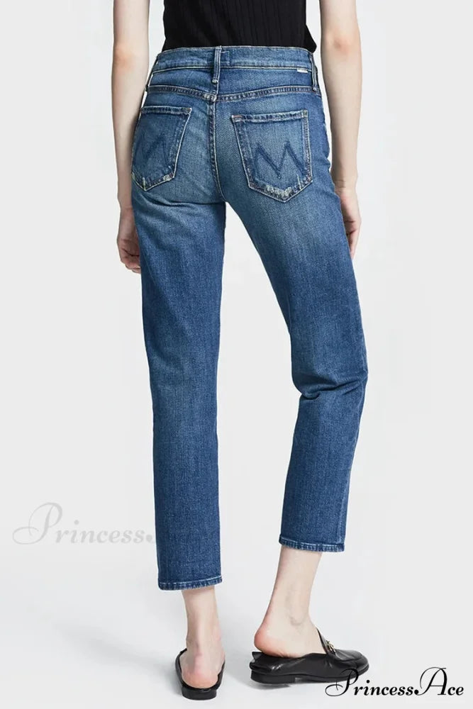 High Quality MO Zipper Women's Straight High Waist Fashion Female Ankle-length Denim 2024 Fall Winter Jean
