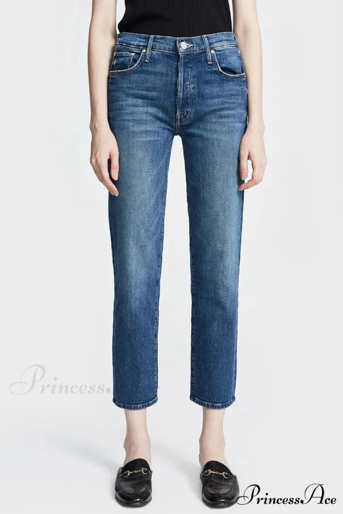 High Quality MO Zipper Women's Straight High Waist Fashion Female Ankle-length Denim 2024 Fall Winter Jean