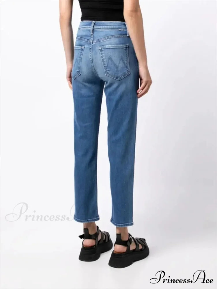High Quality MO Zipper Women's Straight High Waist Fashion Female Ankle-length Denim 2024 Fall Winter Jean