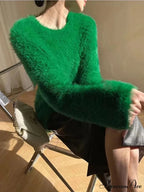 High Quality Soft Loose Knit Long Sleeve Green Christmas Sweater