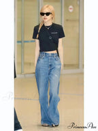 High Quality High-Waisted Vintage Denim Women's Frayed Versatile Blue Straight Wide-Leg Ladies 2024 Autumn Jean