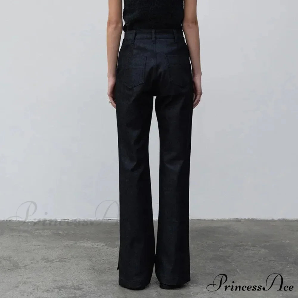 High Quality Women Spring and Autumn All-match Side Slit Straight High Waist Bootcut Jean