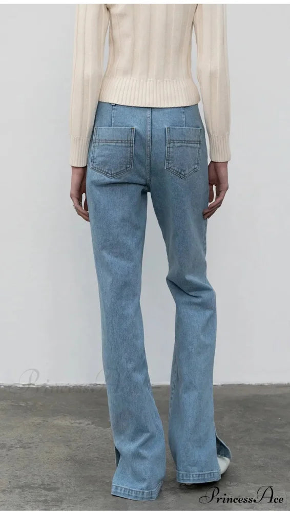 High Quality Women Spring and Autumn All-match Side Slit Straight High Waist Bootcut Jean