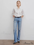 High Quality Women High-waisted All-match Light-colored Mopping Loose Straight-leg Spring and Summer New Jean